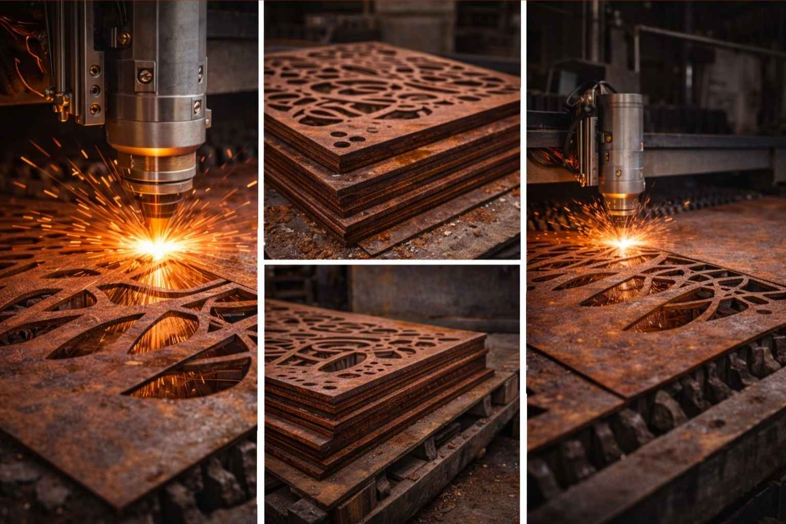 Toepassingen van cortenstaal lasersnijden Meerdere fotos waarin te zien wat de toepassing is van cortenstaal lasersnijden